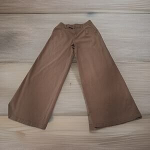 American Eagle Womens sz 0 Khaki Wide Leg Pants High Rise Baggy Trousers Chino